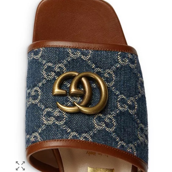 Gucci Jolie Sandals: Denim and Brown GG Slide Sandals - Picture 6 of 7